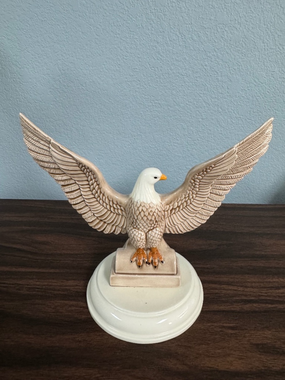 Ceramic Eagle Shaped White Brown Collectible Decorative Tabletop Accent
